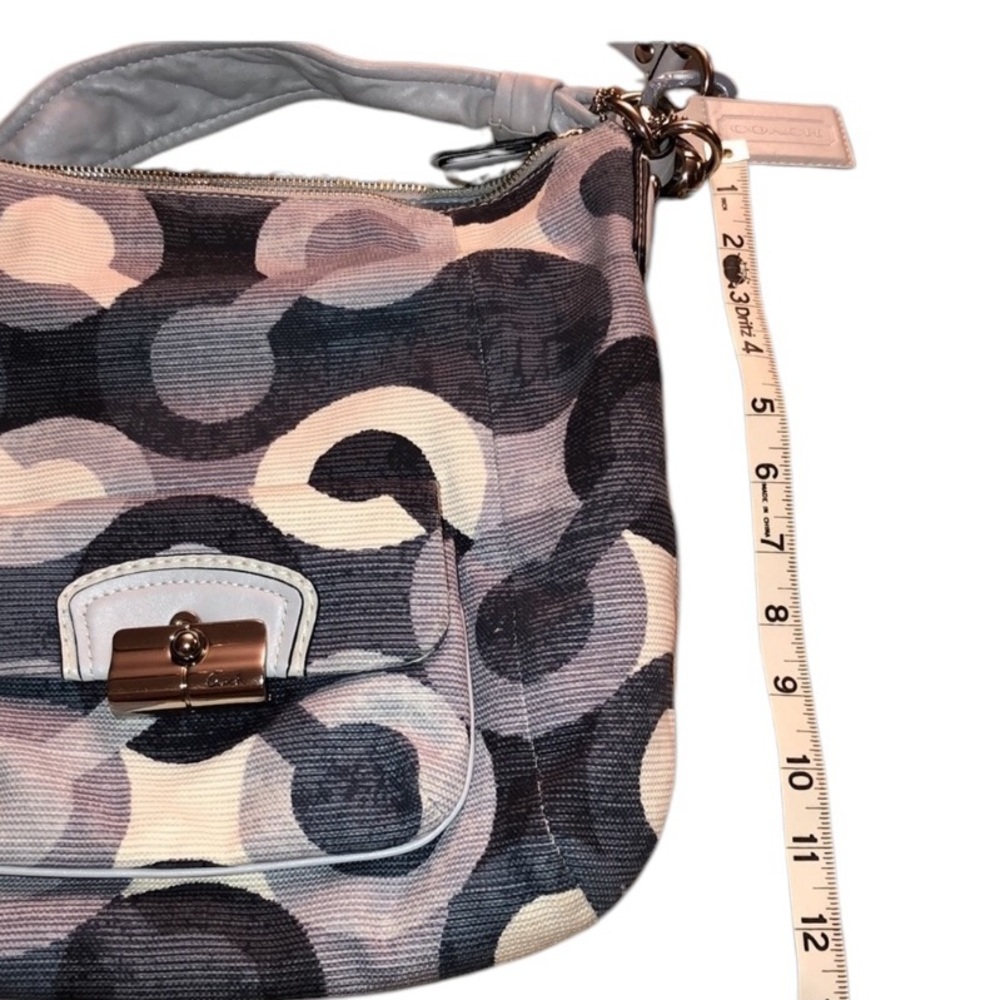 COACH OP ART shades of blue & white canvas with leather trim silver hardware - Picture 6 of 16